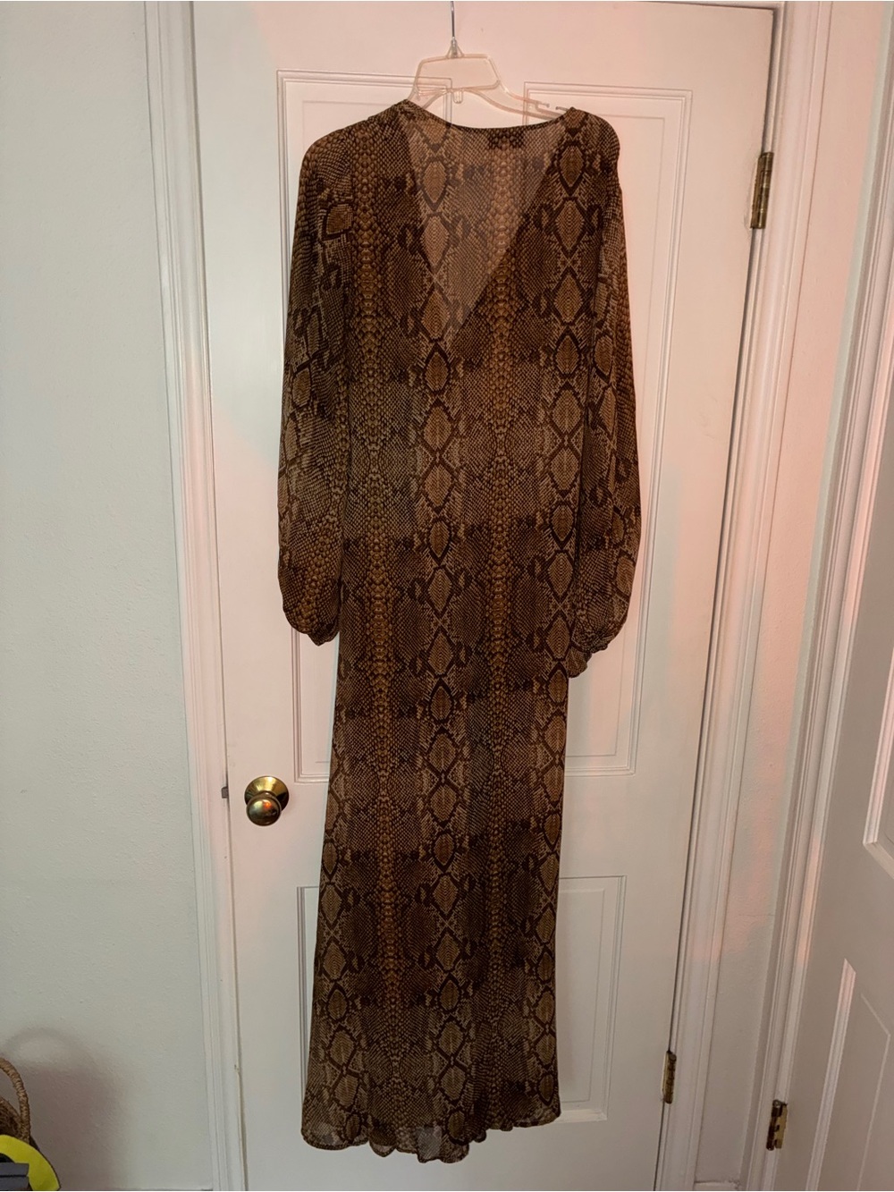 L'Academie Snake Print Wrap Midi Dress XL Brown Long Sleeve Buckle - Picture 4 of 4